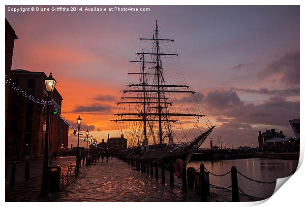  Liverpool Sunset Ship Print by Diane Griffiths
