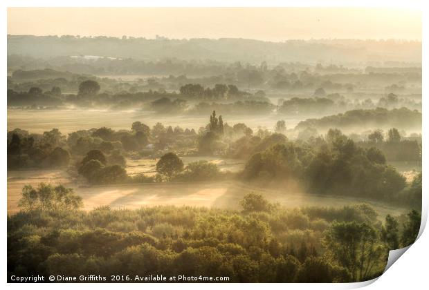Kent Countryside at sunrise Print by Diane Griffiths