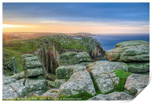 Lands End Sunrise, Cornwall Print by Diane Griffiths