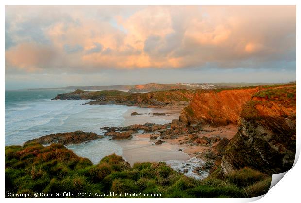 Newquay towards Trevelgue Head Print by Diane Griffiths
