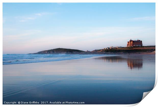 Fistral Beach and the Headland Hotel Print by Diane Griffiths