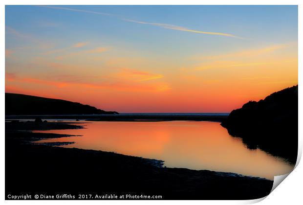 Sunset over Crantock Beach Print by Diane Griffiths