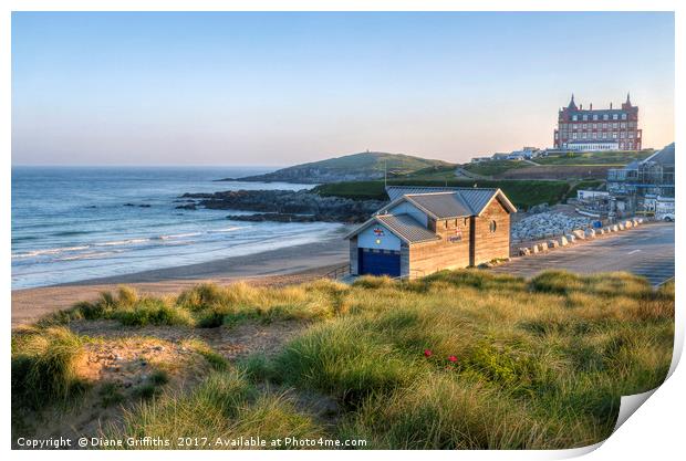 RNLI and Headland Hotel, Fistral Print by Diane Griffiths