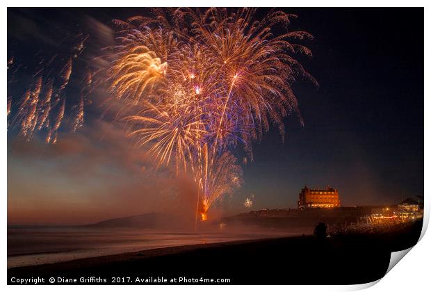 Fireworks from Fistral Beach Print by Diane Griffiths