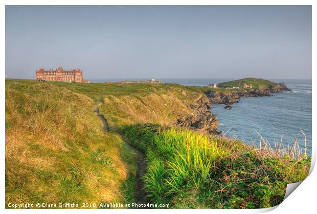 Towan Headland and the Headland Hotel Print by Diane Griffiths