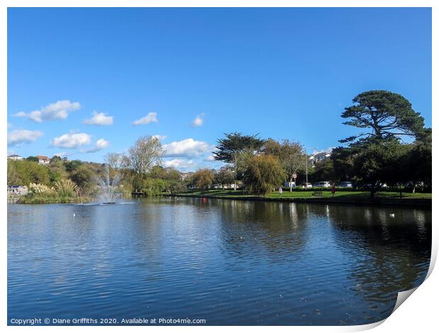 Newquay Trenance Gardens Boating Lake Print by Diane Griffiths
