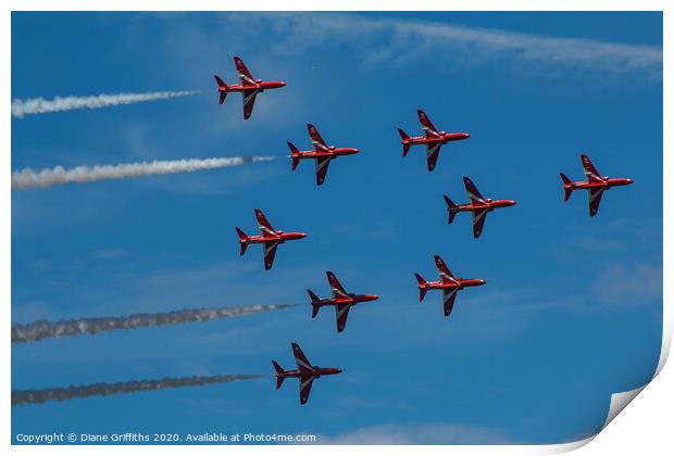 The Red Arrows at Kent County Show Print by Diane Griffiths