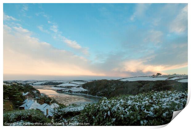 The Gannel, under snow, Newquay Print by Diane Griffiths