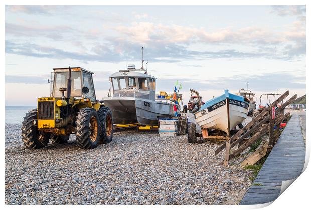 Tractors and fishing boats on Cromer beach Print by Jason Wells