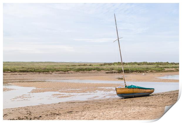 Sailing boat beached at low tide at Blakeney Print by Jason Wells