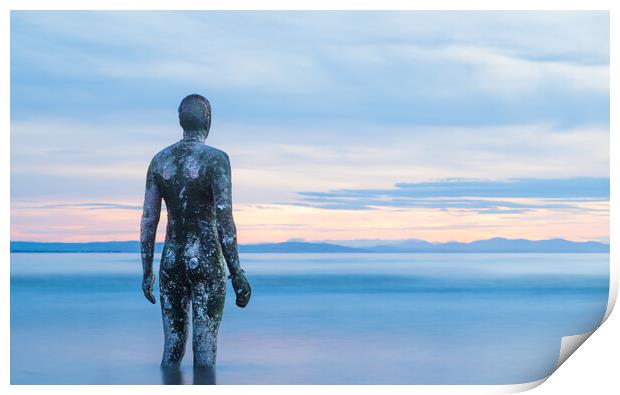 Iron Man surrounded in water at twilight Print by Jason Wells