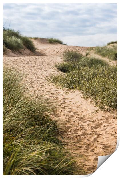 Foot prints leading to Formby beach Print by Jason Wells