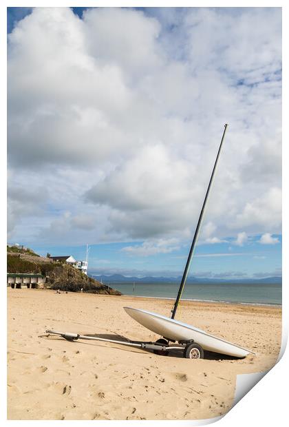 Sailing boat on Abersoch beach Print by Jason Wells