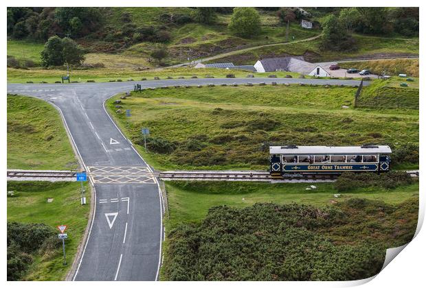 Tram on the Great Orme crossing the road Print by Jason Wells