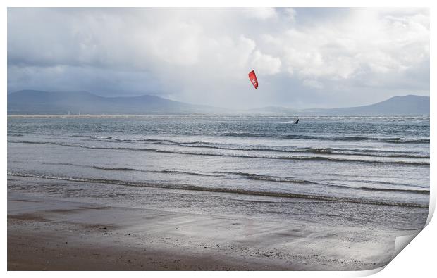 Kite surfer on the Anglesey coast Print by Jason Wells