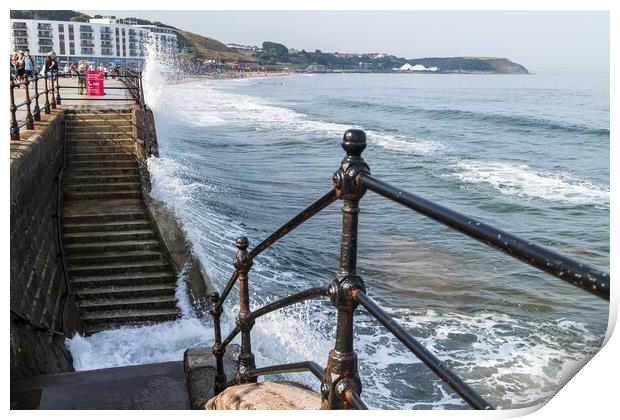 Waves crash into the steps and promenade Print by Jason Wells