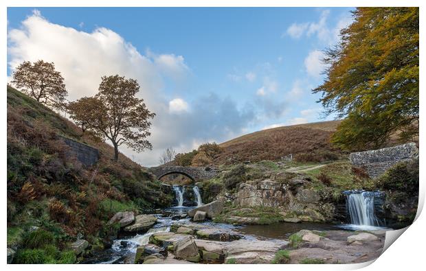 Waterfalls at Three Shires Head Print by Jason Wells