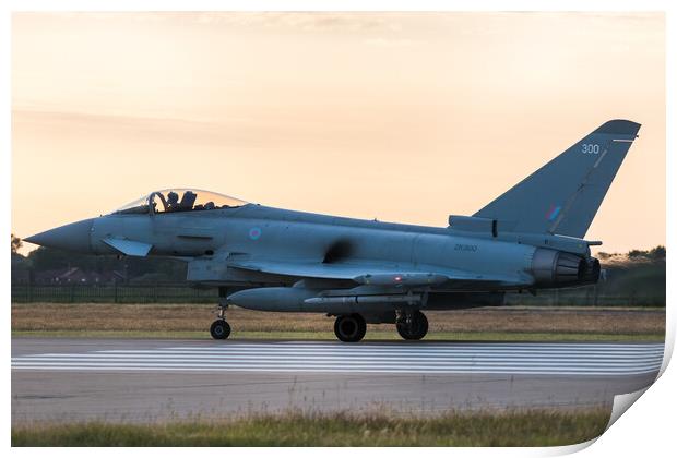 RAF Typhoon prepares to take off at sunset Print by Jason Wells