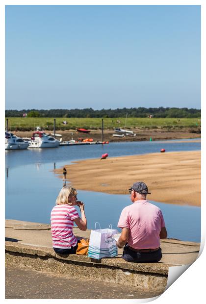 Couple eating fish and chips Print by Jason Wells