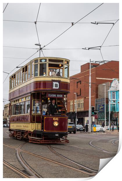 Old double decker tram on the Blackpool waterfront Print by Jason Wells
