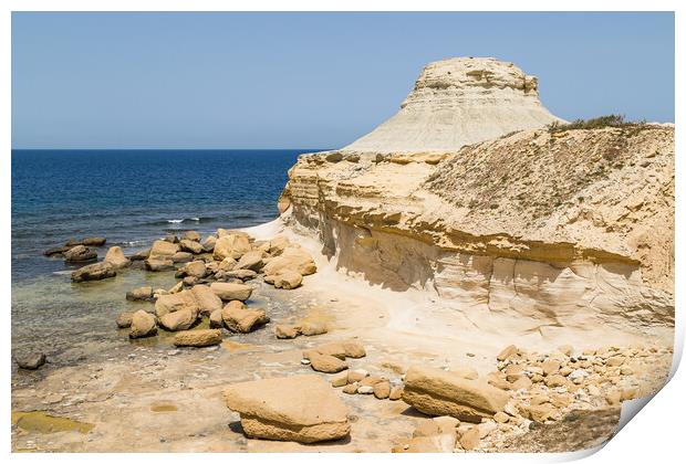 Xwejni rock formation next to the Mediterranean Sea Print by Jason Wells