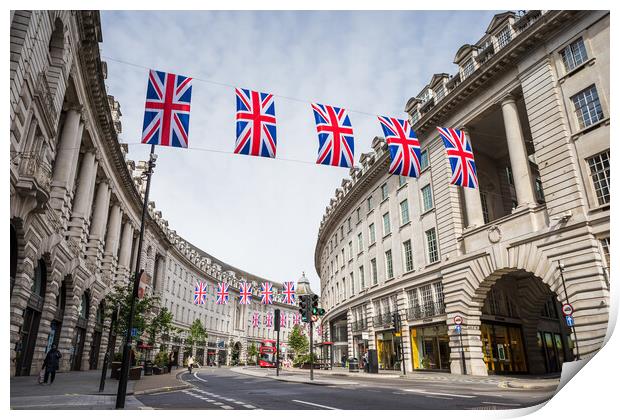 Piccadily Circus under Union Jacks Print by Jason Wells