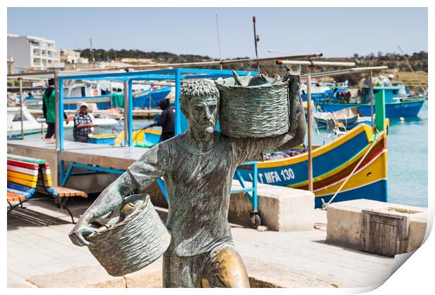 Fisherman statue in Marsaxlokk Print by Jason Wells