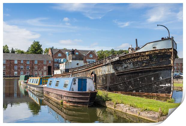 Canal barges moored in Ellesmere Port Print by Jason Wells