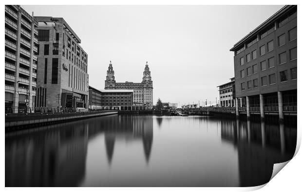 Liver Building reflecting in Princes Dock Print by Jason Wells