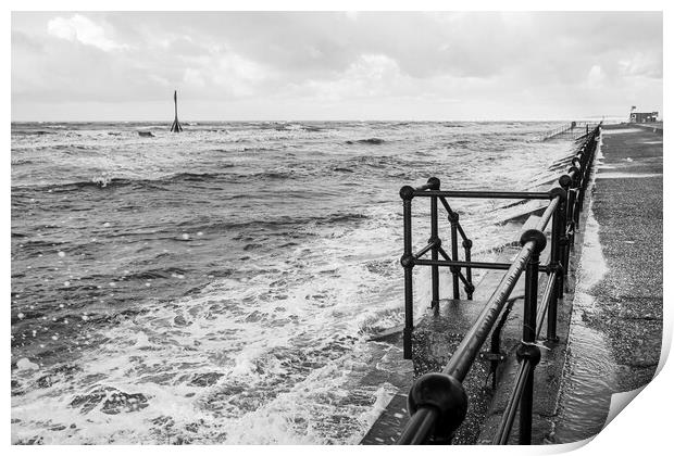 Waves breaking onto the promenade at Crosby Print by Jason Wells