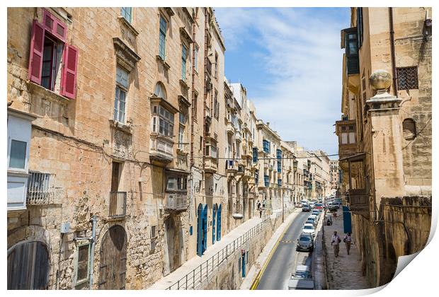 Colourful street in Valletta Print by Jason Wells