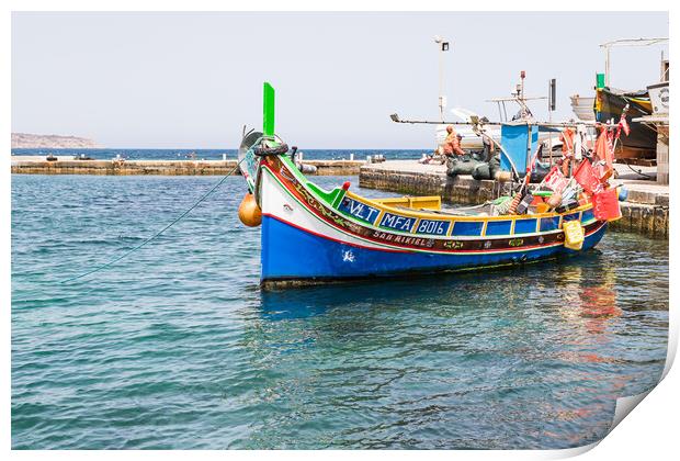 Luzzu boat at Mellieha harbour Print by Jason Wells