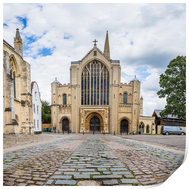 Cobbled lines lead to Norwich Cathedral Print by Jason Wells