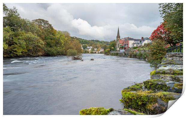 High water levels on the River Dee in Llangollen Print by Jason Wells