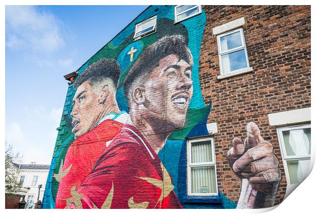 Bobby Firmino mural in front of Anfield Print by Jason Wells