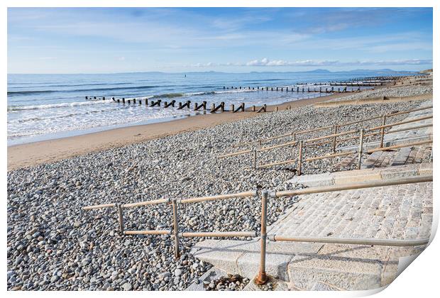 Railings and steps lead down to Barmouth beach Print by Jason Wells