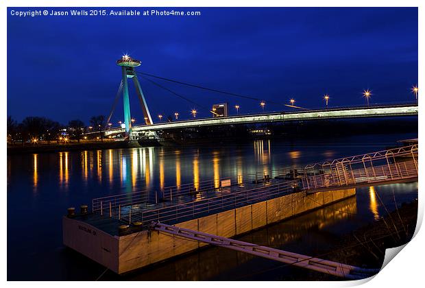 Reflections of the UFO Bridge during the blue hour Print by Jason Wells