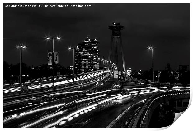  Traffic trails over the UFO Bridge at night Print by Jason Wells