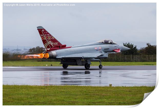 RAF Typhoon taking off in the rain Print by Jason Wells