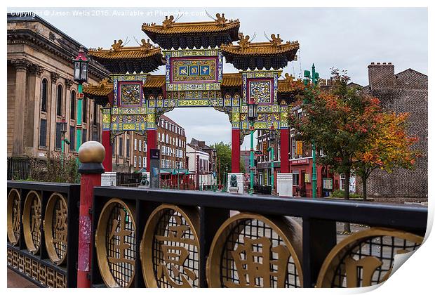 Railings in front of Liverpool's Chinatown Print by Jason Wells