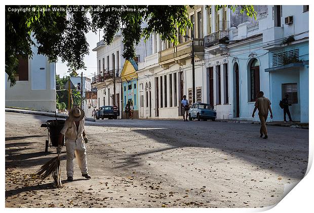 Street cleaner hard at work in Casa Blanca Print by Jason Wells