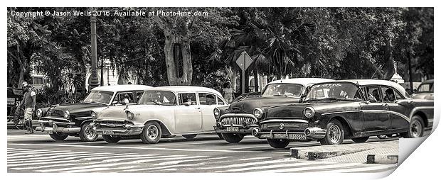 Classical cars line the Prado Print by Jason Wells