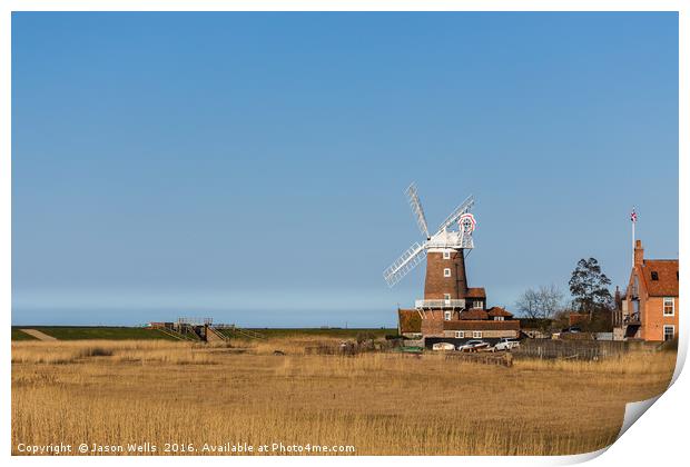 Cley Windmill next to the Salt marshes Print by Jason Wells