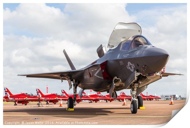 F-35 Lightning II in front of the Red Arrows Print by Jason Wells