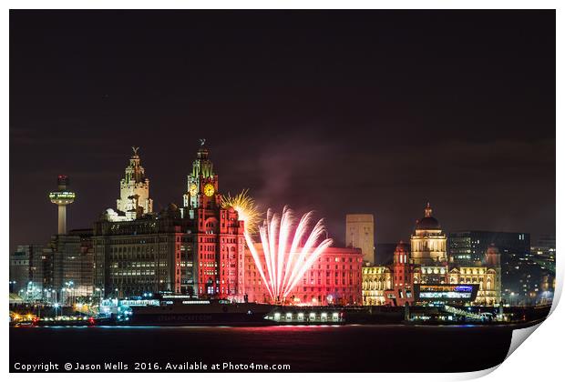 Fireworks at Pier Head Print by Jason Wells