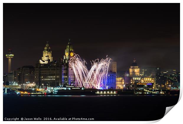 Fireworks on the Liverpool waterfront Print by Jason Wells