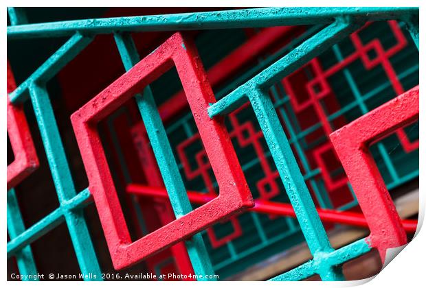 Abstract railings in Chinatown Print by Jason Wells