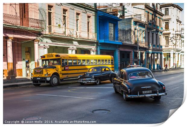 Old vehicles in Centro Havana Print by Jason Wells
