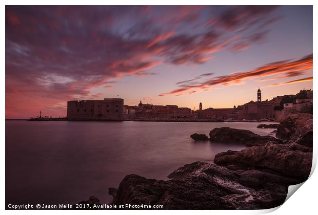 Dusk turns to twilight over Dubrovnik Print by Jason Wells