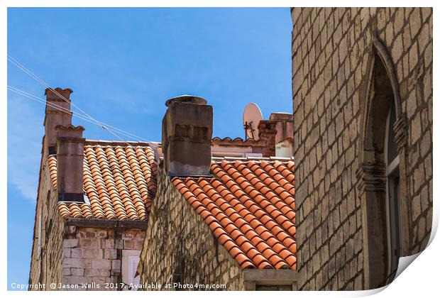 Looking up at Dubrovnik's colourful buildings Print by Jason Wells
